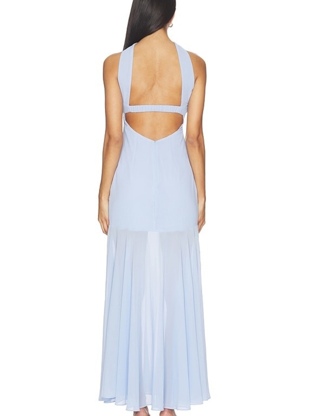 Strapless Light Blue Chiffon Maxi Dress with Neck Band - Picture 2 of 9
